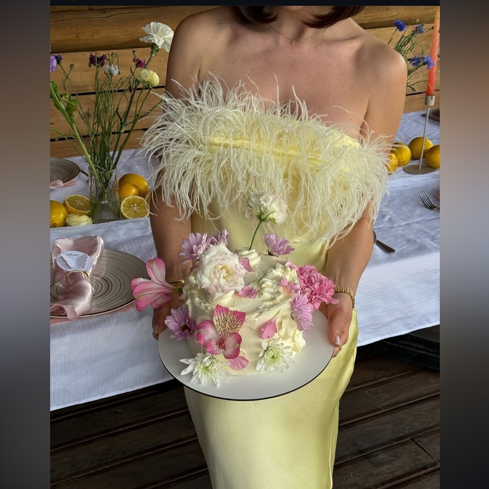 Zara Ivory and Pale Yellow Feathered Blouse